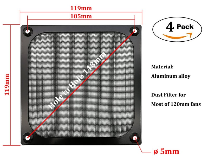 IMSurQltyPrise 120mm Computer Fan Filter Grills with Screws, Ultra Fine Aluminum Mesh, Black Color - 4 Pack - Image 2